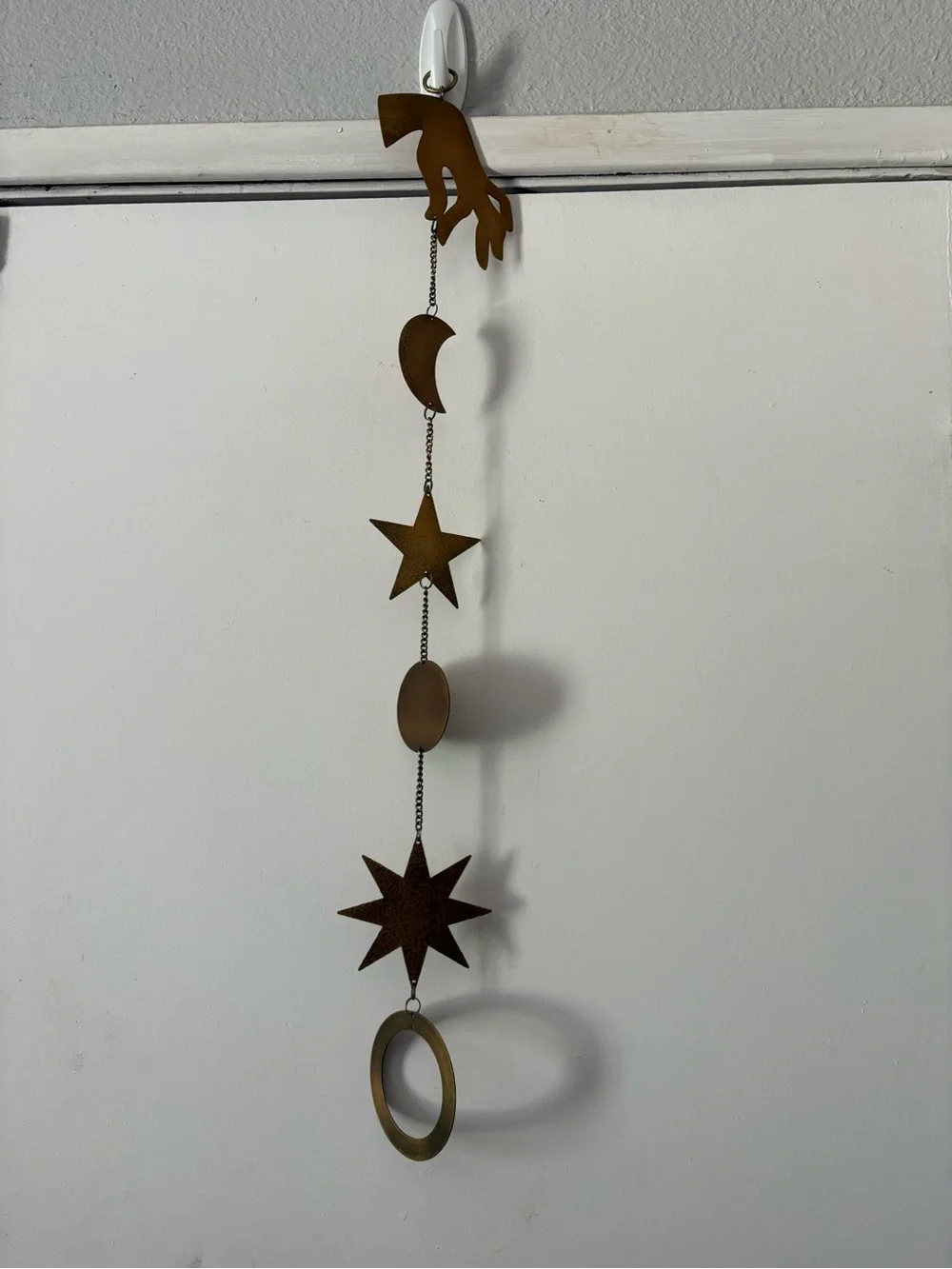 Celestial Hanging Metal Mobile Wind Chime Moon Stars Rings Hand Gypsy Whimsy